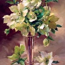 Hellebores with Silver - Christmas Card by Anne Cotterill