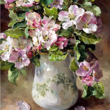 Apple Blossom - Blank or Birthday Card by Anne Cotterill Flower Art