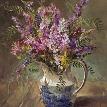 Vetch with Wild Orchids - blank card by Anne Cotterill