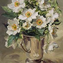 White Japanese Anemones - blank card by Anne Cotterill