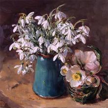 Snowdrops with Christmas Roses - blank card by Anne Cotterill