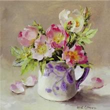 Dog Roses - Blank Card by Anne Cotterill Flower Art