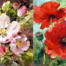 Apple Blossom / Poppies note cards by Anne Cotterill Flower Art