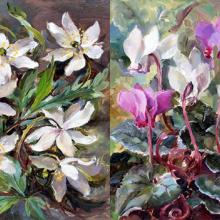 Cyclamen / Wood Anemones note cards by Anne Cotterill Flower Art