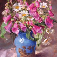 Foxgloves and Daisies - Blank or Birthday Card by Anne Cotterill Flower Art