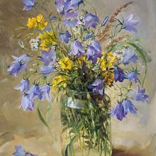 Harebells in a Jam Jar - Flower Card by Anne Cotterill