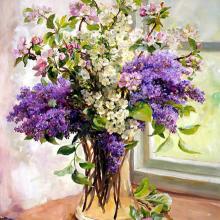 Lilac and Other Blossom - Birthday Card by Anne Cotterill