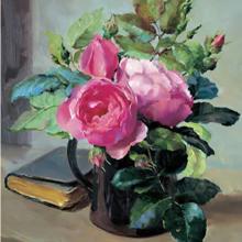 Still Life with Opening Roses- blank card by Anne Cotterill