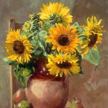 Sunflowers with Pears - Greetings Card by Anne Cotterill