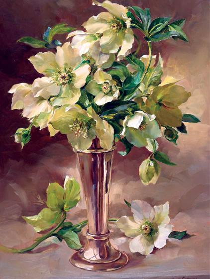 Hellebores with Silver - Christmas Card by Anne Cotterill