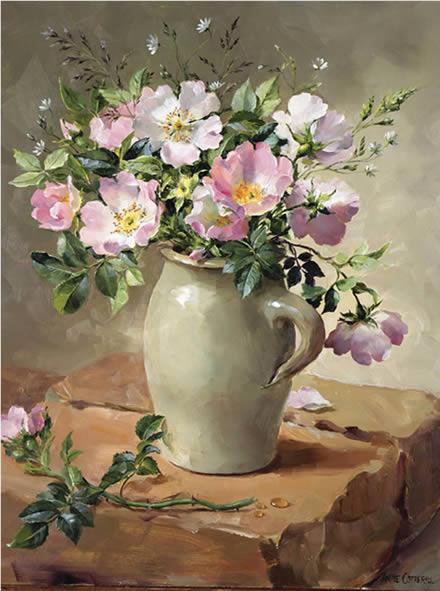 Briar Roses in a Stone Jug - Birthday Card by Anne Cotterill