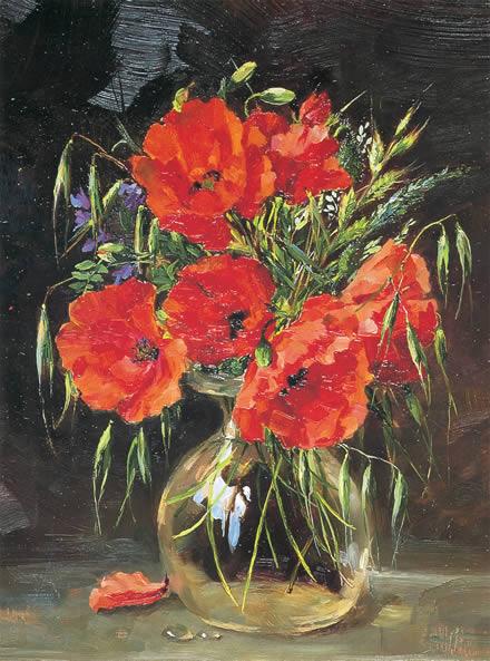 Field Poppies - Birthday Card by Anne Cotterill Flower Art