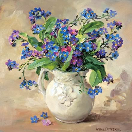 Forget-me-nots - Blank Greetings Card by anne Cotterill Flower Art