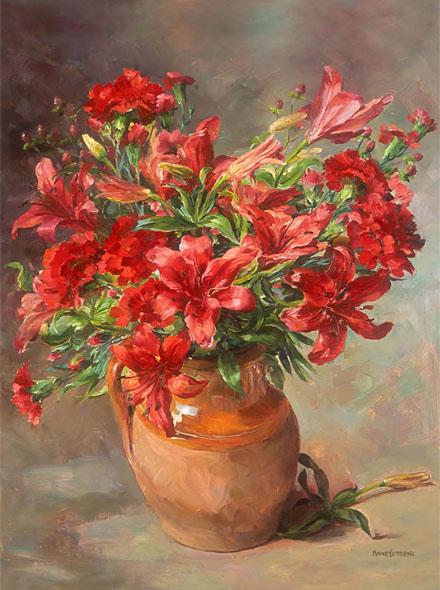Lilies - Blank Greetings Card by Anne Cotterill