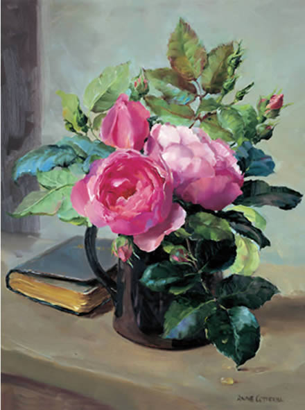 Still Life with Opening Roses- blank card by Anne Cotterill