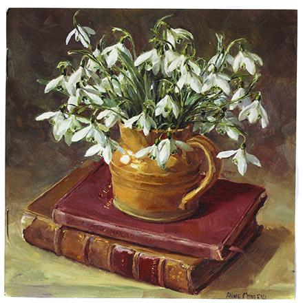 Notebook Snowdrops with Books - By Anne Cotterill Flower Art