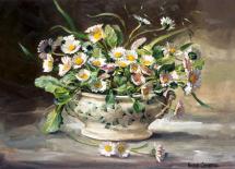 Dish of Daisies - flower art card by Anne Cotterill