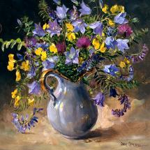 Harebells in a Blue Jug - Blank Card by Anne Cotterill