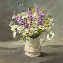 Orchids with Oxeye Daisies - flower card by Anne Cotterill