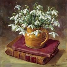 Snowdrops with Books - Birthday Card by Anne Cotterill Flower Art