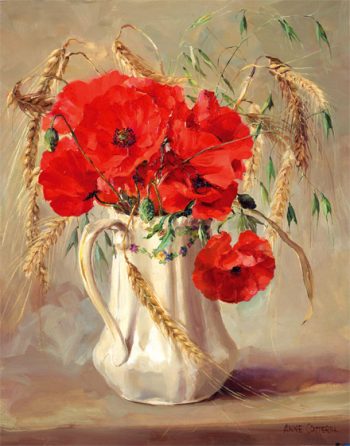 Poppies in a White Jug card by Anne Cotterill