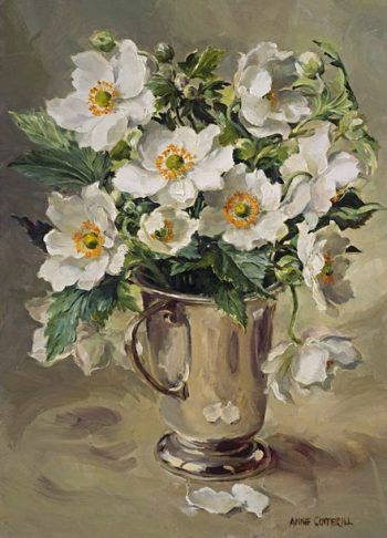 Japanese Anemones (Windflowers) greetings card by Anne Cotterill