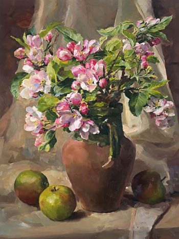 Apple Blossom with Apples greetings card by Anne Cotterill