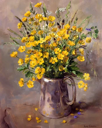 Buttercups in a Silver Coffee Pot Print -LE-052