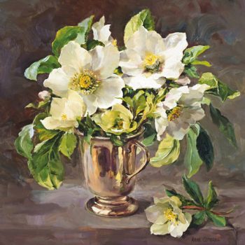 Christmas Roses in a Silver Mug - Card - C-0094.