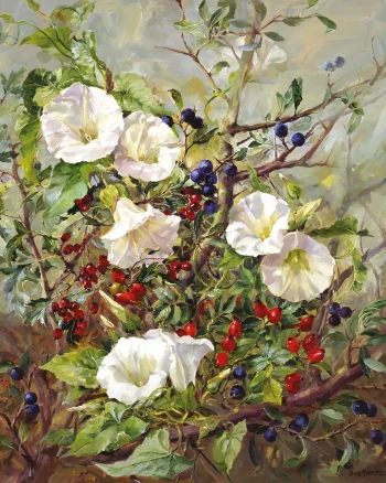 Convolvulus and Autumn Berries Print by Anne Cotterill