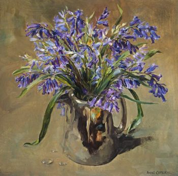 Blank greetings card of bluebells in a silver jug D-0037 by Anne Cotterill