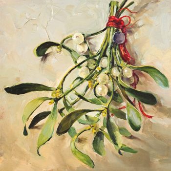 Blank or Christmas card D-0041 of a small bunch of mistletoe by Anne Cotterill