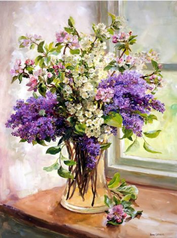 Lilac and other Blossom card by Anne Cotterill