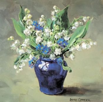 Greetings card of lily of the valley and forget me nots by Anne Cotterill