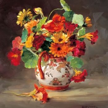 Marigolds and Nasturtiums blank card by Anne Cotterill