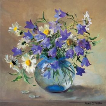 Blank or birthday card of oxeye daisies with harebells by Anne Cotterill