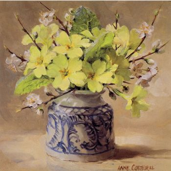 Primroses and blackthorn. Blank greetings card by Anne Cotterill D-0012
