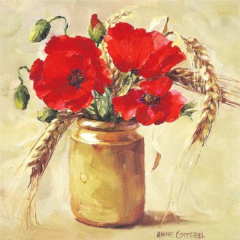 Blank greetings card of wild red poppies with barley D-0007 by Anne Cotterill