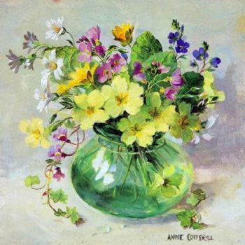 Blank or birthday card of spring posy of flowers by Anne Cotterill