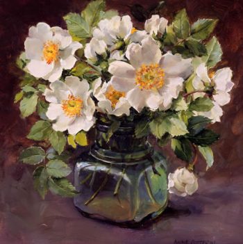 Wild Roses in an Inkpot - blank greetings card by Anne Cotterill D-0010