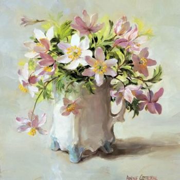 Blank or birthday card of wood anemones by Anne Cotterill
