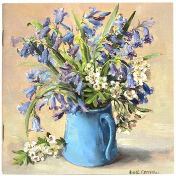 Notebook with painting of Bluebells and Hawthorn Blossom by Anne Cotterill