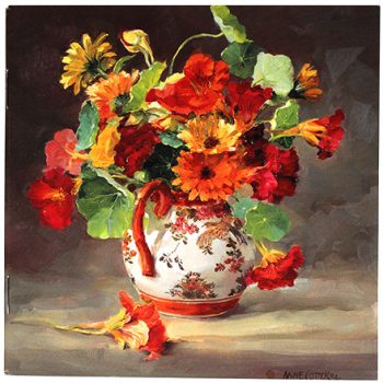 Blank notebook with painting of Marigolds and Nasturtiums by Anne Cotterill