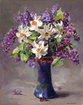 Narcissi with Lilac limited edition print by Anne Cotterill.