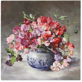 Bouquet of Sweet Peas in a blue and white Chinese vase notebook from the oil painting by Anne Cotterill