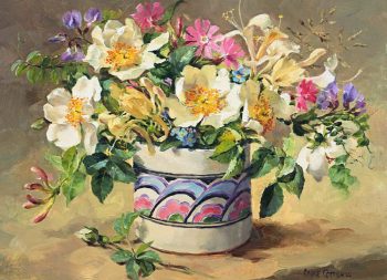 Summer Flowers in a Honiton Pot card by Anne Cotterill
